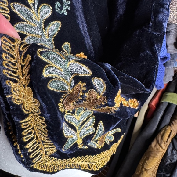 Chasing Unicorns Navy Velvet Jacket with Gold Embroidery - Picture 4 of 8